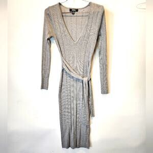 Hera‎ Gray Knit Dress Bodycon Wrap Waist Size S